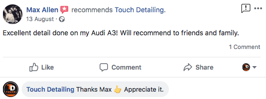 Max Allen - "Excellent detail done on my audio A3! Will recommend to friends and family."